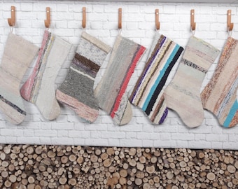 Turkish Rug Stocking, Vintage Stocking, Xmas Stocking, Fireplace Stocking, Holiday Socks, Festive Footware, Natural Organic Stocking,