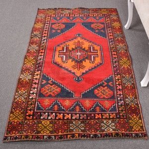 Vintage Rug, 4x6 Accent Rug, Turkish Rug, Oushak Rug, Rugs For Bedroom, 3.3x5.6 ft Red Rug, Anatolian Wool Rugs, Entryway Rug,