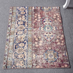 Turkish Rug, Vintage Rug, 3x3 Small Rugs, Oushak Rugs, Rugs For Bathroom, 2.3x2.9 ft Purple Rug, Home Decor Rug, Door Mat Rug,