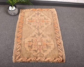 Turkish Vintage Rug 2.2x3 Ft (67x92 Cm), Brown Orange Solid Rug - Etsy