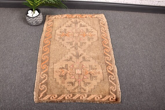 Turkish Vintage Rug 2.2x3 Ft (67x92 Cm), Brown Orange Solid Rug - Etsy