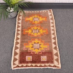 2x3 Turkish Rug, Vintage Rug, Anatolian Small Rug, Brown Wool Rug, Decorative Entryway Rug, 1.8x2.9 ft, Rustic Oushak Rug