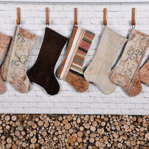 Handmade Christmas Socks, Ethnic Holiday Socks, 7x17 Inches - Bohemian Stocking, Hand Woven Kilim Stocking, Christmas Stockings for Kids,