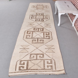 Alfombra Herki, Alfombra de corredor de 3x12, Alfombra vintage, Alfombra turca, Alfombras antiguas, Alfombras para pasillo, Alfombra beige de 3x11.8 pies, Alfombra de lana orgánica, Alfombra anatolia.