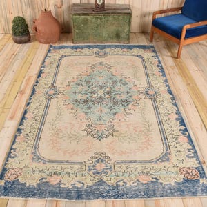 Turkish Rug, Vintage Rug, 6x8 Large Rug, Anatolian Rug, Rugs For Bedroom, 5.5x8.5 ft Beige Rug, Vintage Wool Rug With Tassels, Oushak Rug,