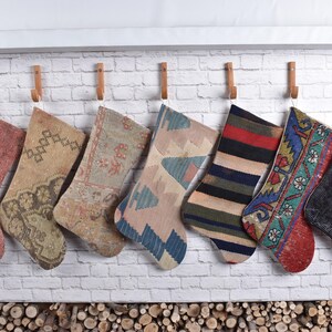 Rustic Kilim Christmas Stocking, Handmade Vintage Holiday Decor, Personalized Family Stocking, Custom Unique Stocking for Cozy Holiday Gifts