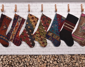 Xmas Stocking, Kilim Christmas stockings, Wall Hanging Socks, Santa Claus Gifts, Ornament Stockings, Fireplace Stocking, Tribal Stocking,