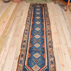 Turkish Rug, 2x9 Runner Rug, Vintage Rug, Rare Oushak Rug, Rugs For Hallway, 2.1x9.1 ft Blue Rug, Neutral Anatolian Rug, Long Pile Rug,