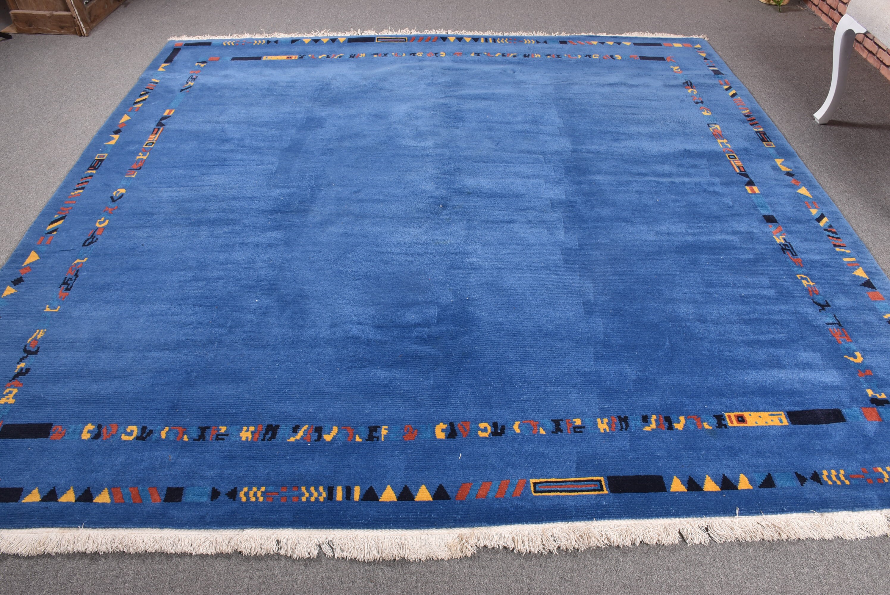 Turkish Rug, 9x8 Large Rugs, Vintage Rug, Anatolian Rug, Rugs For Dining Room, 8.1x8 ft Blue Rug, Wool Rug, Salon Rug, Large Oushak Rug,