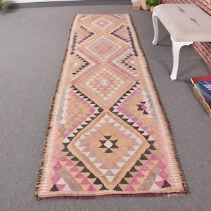 Vintage Turkish Kilim, Runner Rug, Ethnic Decor Kilim, Geometric Kilim, 3x11 ft Hallway Kilim, Unique Anatolian Rug