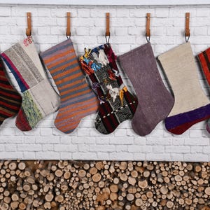 Boho Stocking, Handmade Kilim Rug Stocking, 7x17 Inches - Traditional Woven Stocking, Festive Footware, Custom Christmas Gift, Holiday Socks