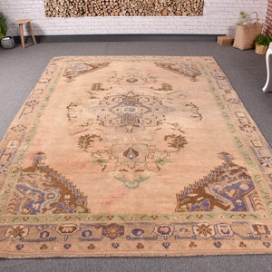 Vintage Rug, 6x9 Large Rug, Turkish Rug, Antique Rugs, Rugs For Bedroom, 6x8.6 ft Beige Rug, Colorful Anatolian Rug, Turkish Salon Rug,