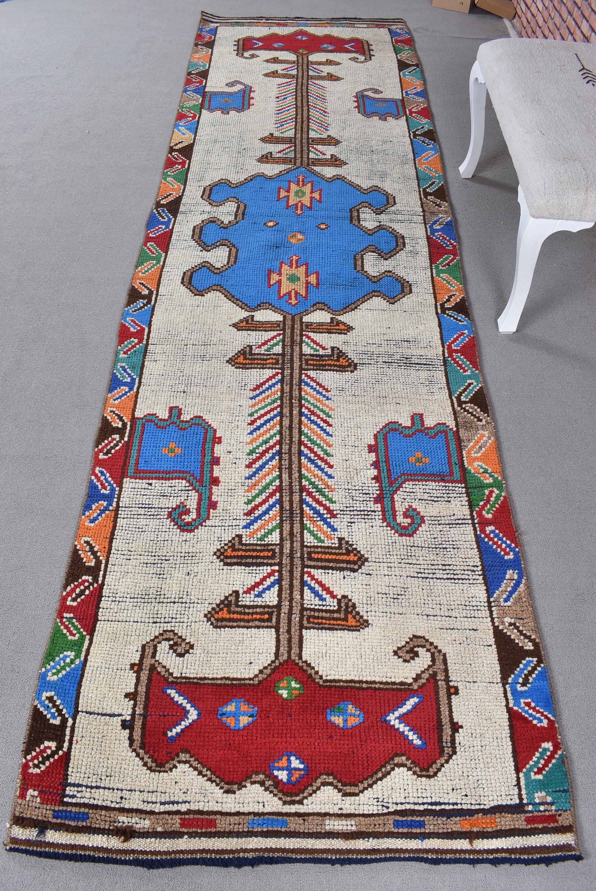 Vintage Herki Wool Runner Rug, Turkish Anatolian Rug (3.2x11.7 Ft