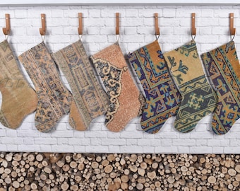 Vintage Kilim Stocking, Handmade Christmas Stocking, Rustic Christmas Stocking, Plaid Christmas Stocking, Personalized Christmas Stocking