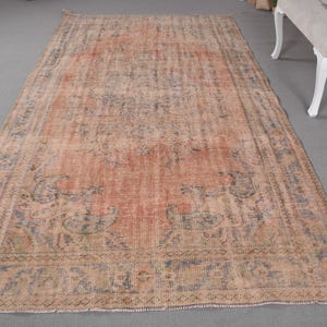 Turkish Rug, Vintage Rug, 6x10 Large Rugs, Faded Oushak Rug, Rugs For Bedroom, 5.5x9.8 ft Orange Rug, Authentic Vintage Turkish Rug,