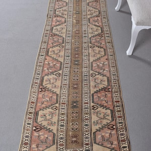 3x10 Runner Rug, Turkish Rug, Vintage Rug, Anatolian Rugs, Rugs For Stair, 2.7x10 ft Pink Rug, Decorative Wool Rug, Muted Corridor Rug,