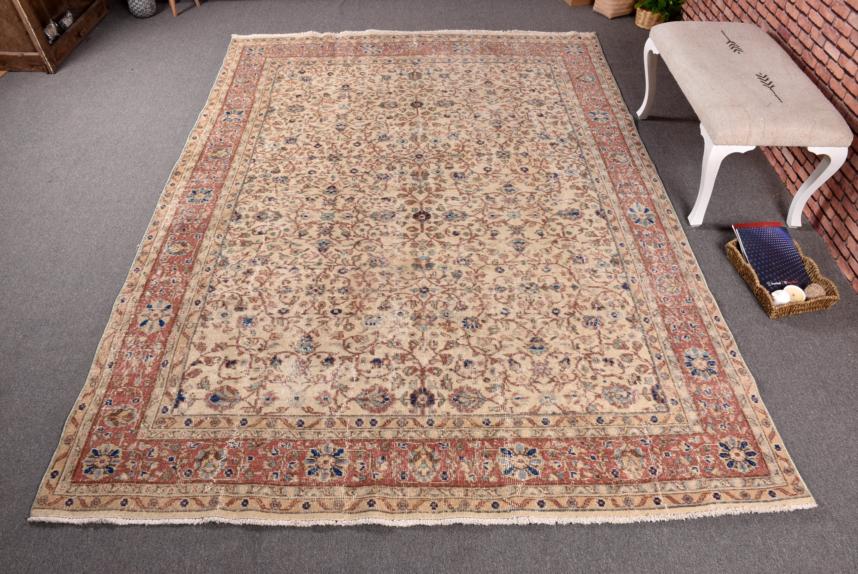 ＊ヴィンテージラグ トルコラグ ラウンドラグ Vintage rug 02＊ トルコラグ、ヴィンテージラグ、7x10インチの大型ラグ、アンティーク