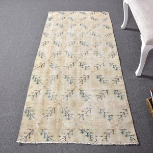 Turkish Rug, Vintage Rug, 3x7 Accent Rug, Antique Rug, Rugs For Kitchen, 2.8x6.2 ft Green Rug, Wool Rugs, Flower Patterned Oushak Rug,