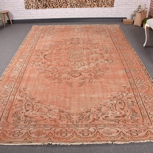 Vintage Rug, Turkish Rug, 7x10 Large Rugs, Antique Wool Rugs, Rugs For Bedroom, 6.3x9.7 ft Pink Rug, Faded Oushak Rug, Large Anatolian Rug,