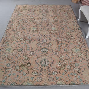 6x10 Large Rugs, Vintage Rug, Turkish Rug, Muted Anatolian Rug, Rugs For Living Room, 6.5x10.3 ft Orange Rug, Modern Minimalist Wool Rug,