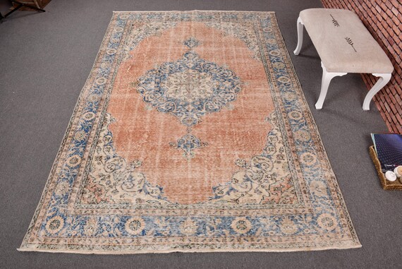 ヴィンテージラグ、7x10インチの大型ラグ、トルコラグ、色褪せた