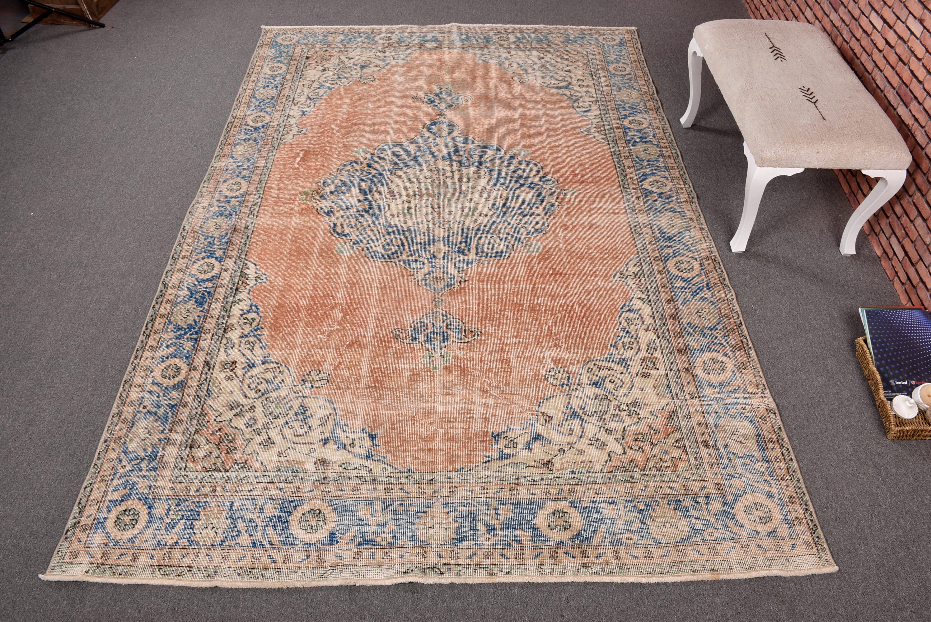 ヴィンテージラグ、7x10インチの大型ラグ、トルコラグ、色褪せた