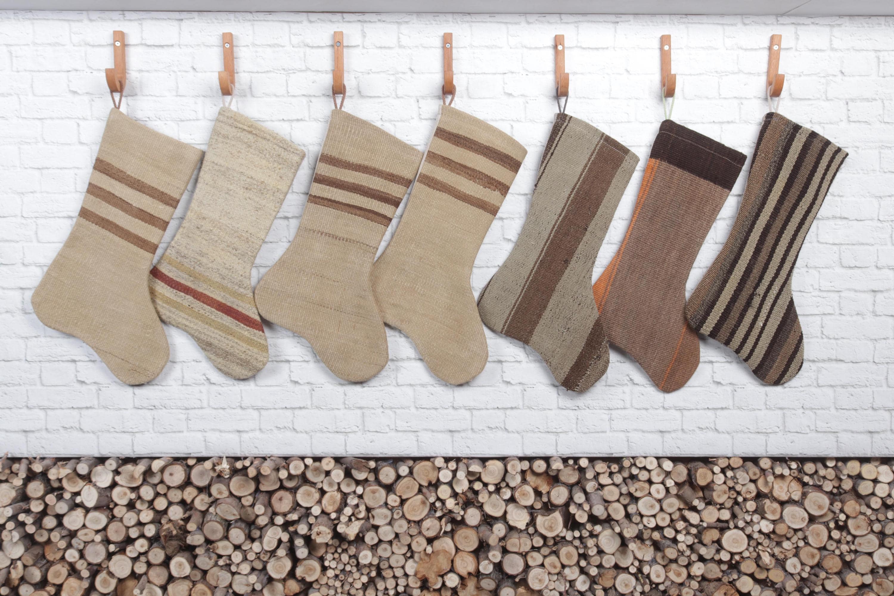 Handmade Christmas Stocking, Rustic Christmas Stocking, Knitted holiday socks, Decorative Holiday Socks, Handmade Kilim Rug Stocking,