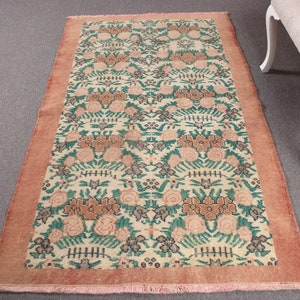 Türkischer Teppich, Vintage Teppich, Oushak Teppich, Blumenmuster, 100x200 cm, Vintage Teppich, 100x200 cm, Antiker Teppich,