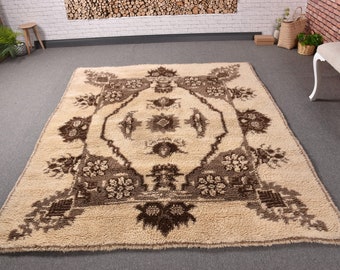 Vintage Rug, Turkish Rug, 6x7 Large Rugs, Antique Tulu Rug, Rugs For Living Room, 5.8x6.9 ft Beige Rug, Decorative Rugs, Large Oushak Rug,