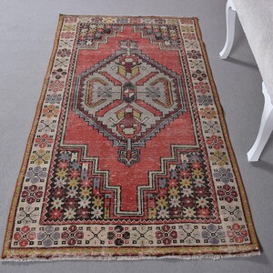 Turkish Rug, Vintage Rug, Accent Rug, Decorative Rug, Rugs For Kitchen, 3.3x5.8 ft Red Rug, Antique Anatolian Wool Rug, Oriental Rug,