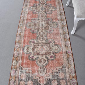 Vintage Rug, Turkish Rug, 3x9 Runner Rugs, Faded Anatolian Rugs, Rugs For Corridor, 2.9x8.9 ft Red Rug, Rustic Turkish Rug, Oushak Rug,