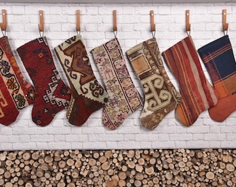 Xmas Stocking Rustic Christmas Stocking, Christmas Stocking Set, Plaid Christmas Stocking, Scandinavian Christmas Stocking, Santa Claus Gift