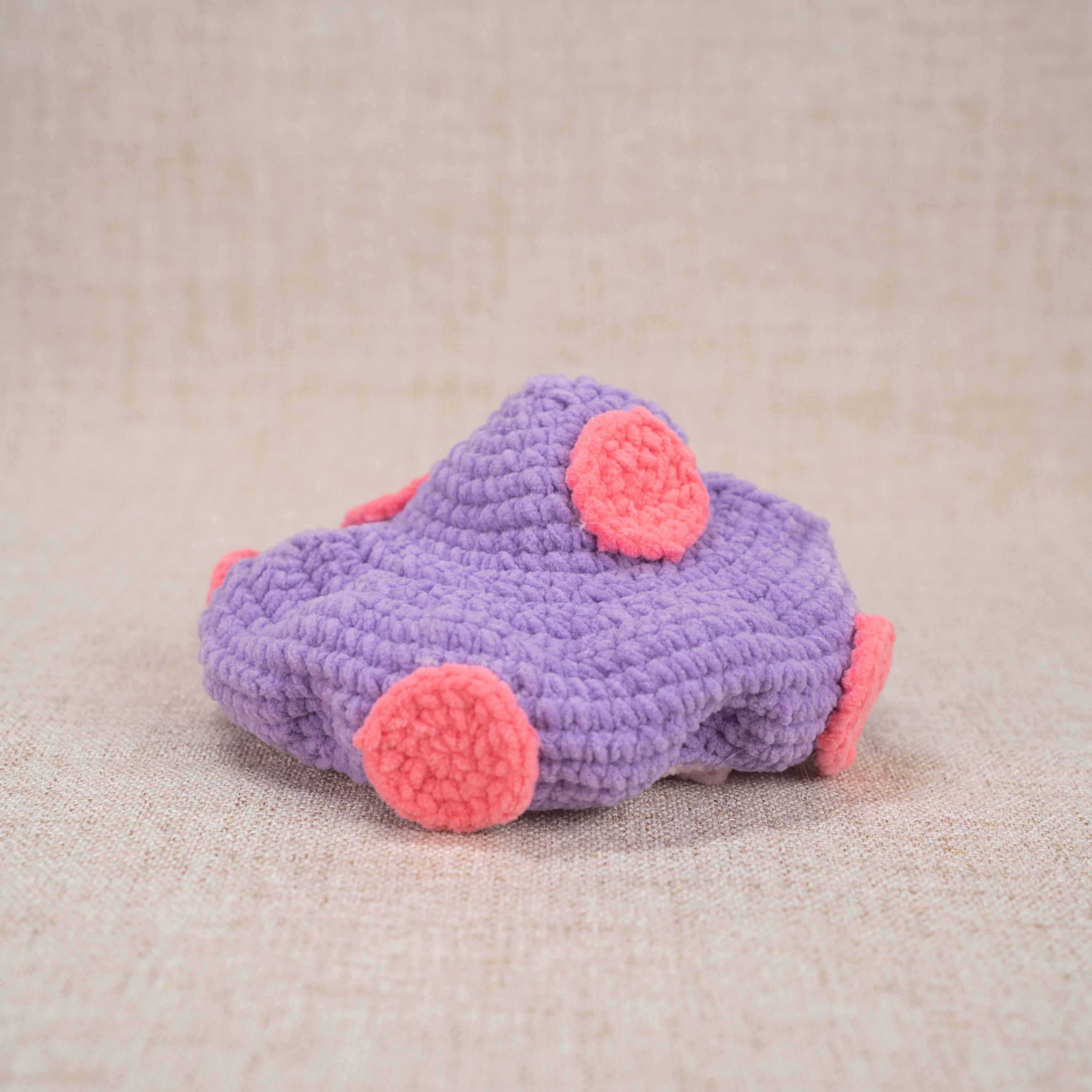 Crochet Pink Pipi Plushie With Purple Sea Monster Hat Amigurumi