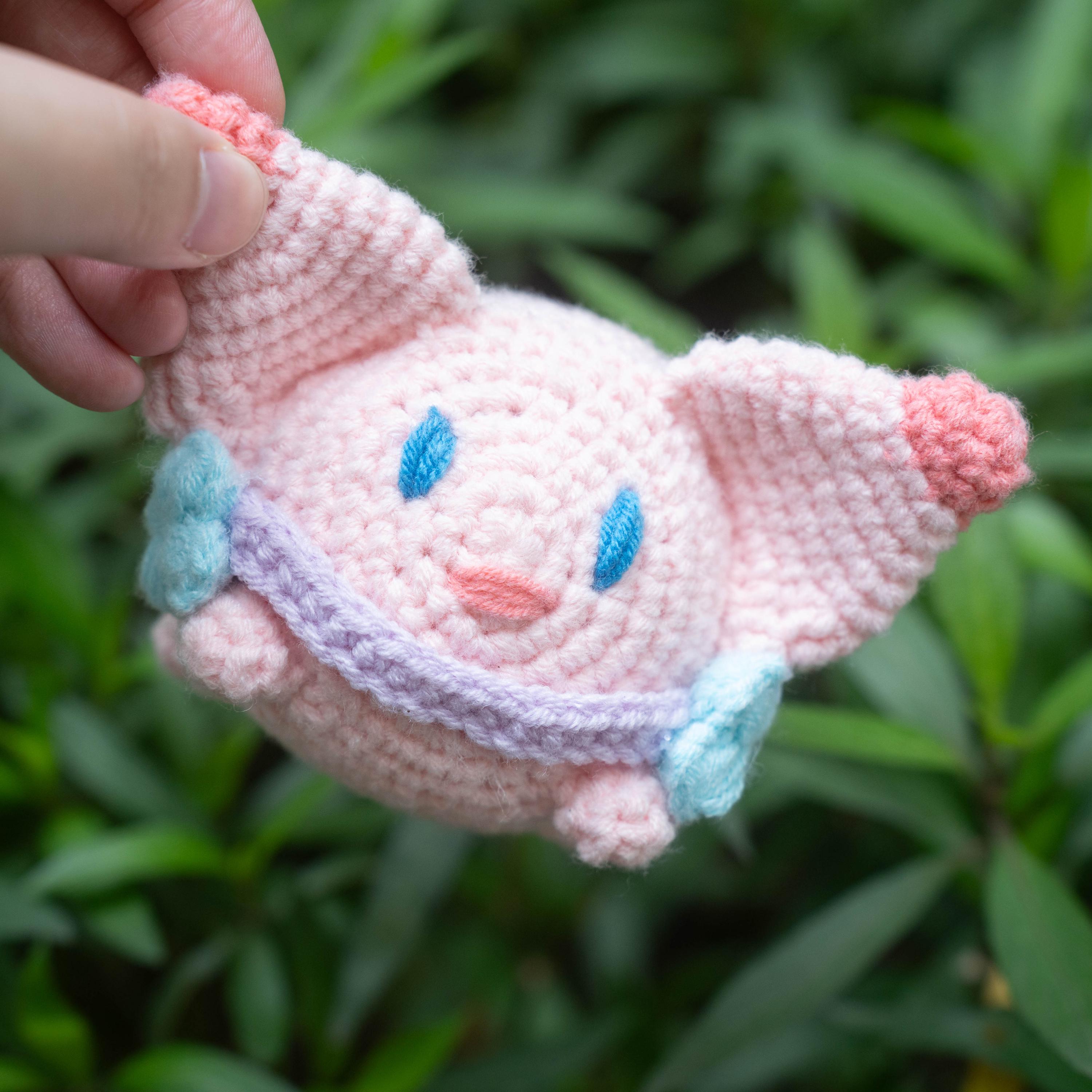 Crochet Pink Pipi Plushie With Purple Sea Monster Hat Amigurumi