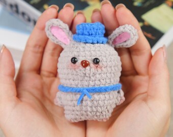 Cute Bunny Plushie Artisan Handmade Crochet Gray Rabbit with Flower Soft Animal Amigurumi Collectible Unique Nursery Decor Heartfelt Gift