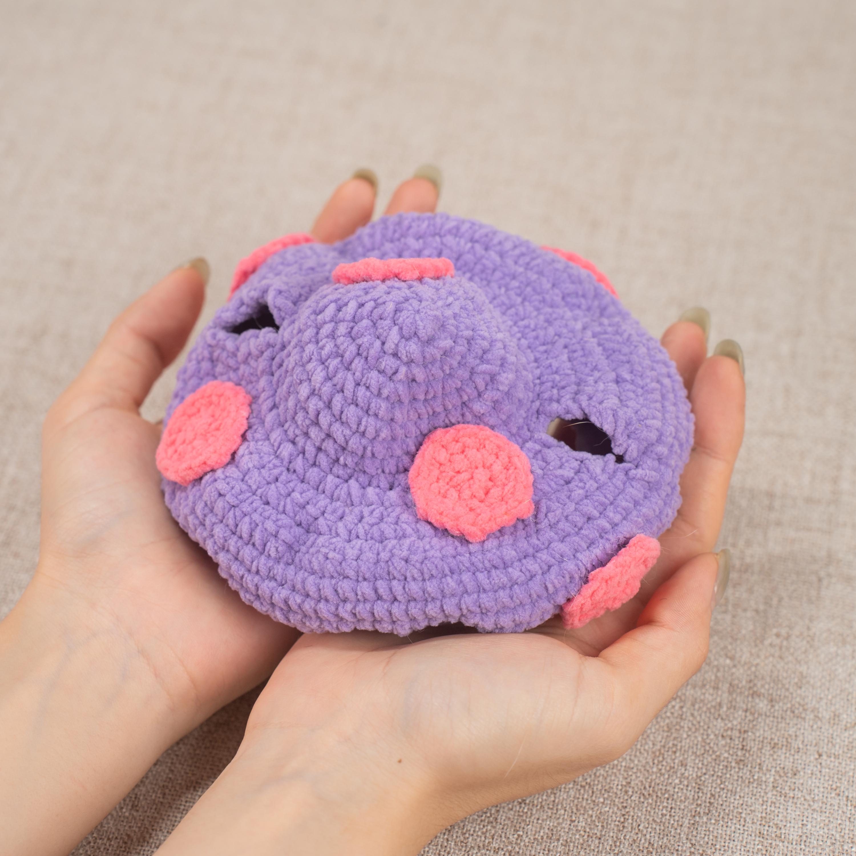 Crochet Pink Pipi Plushie With Purple Sea Monster Hat Amigurumi