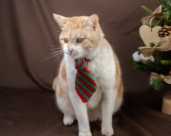Cat Necktie Adjustable Handmade Crochet Pet Collar Accessory Formal Kitten Bowtie Aesthetic Puppy Photo Prop Unique Artisan Pet Apparel Gift
