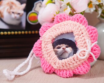 FloralPhotocard Holder Peachy Crochet Pink Flower Kpop Polaroid Protector Handwoven Plush Card Sleeve Aesthetic Idol Photo Case Kawaii Gift