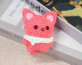 Artisan Pink Fox Plushie Cute Crochet Foxy Figurine with Flower Soft Amigurumi Forest Animal Collectible Unique Nursery Decor Heartfelt Gift