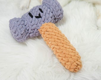 Gray Toy Soft Velvet Squeaky Mallet Funny Interactive Plush Hammer Unique Gift for Kids Toddlers Nursery Decor Handmade Crochet Kawaii Prop