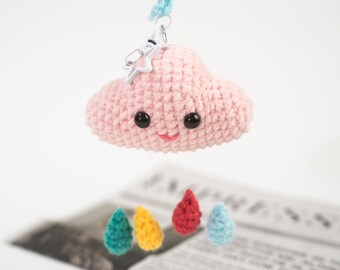 Pink Cloud Wall Decor with Rainbow Raindrops Handmade Crochet Nursery Hanging Ornament Cute Dreamy Pastel Room Decor Unique Baby Shower Gift