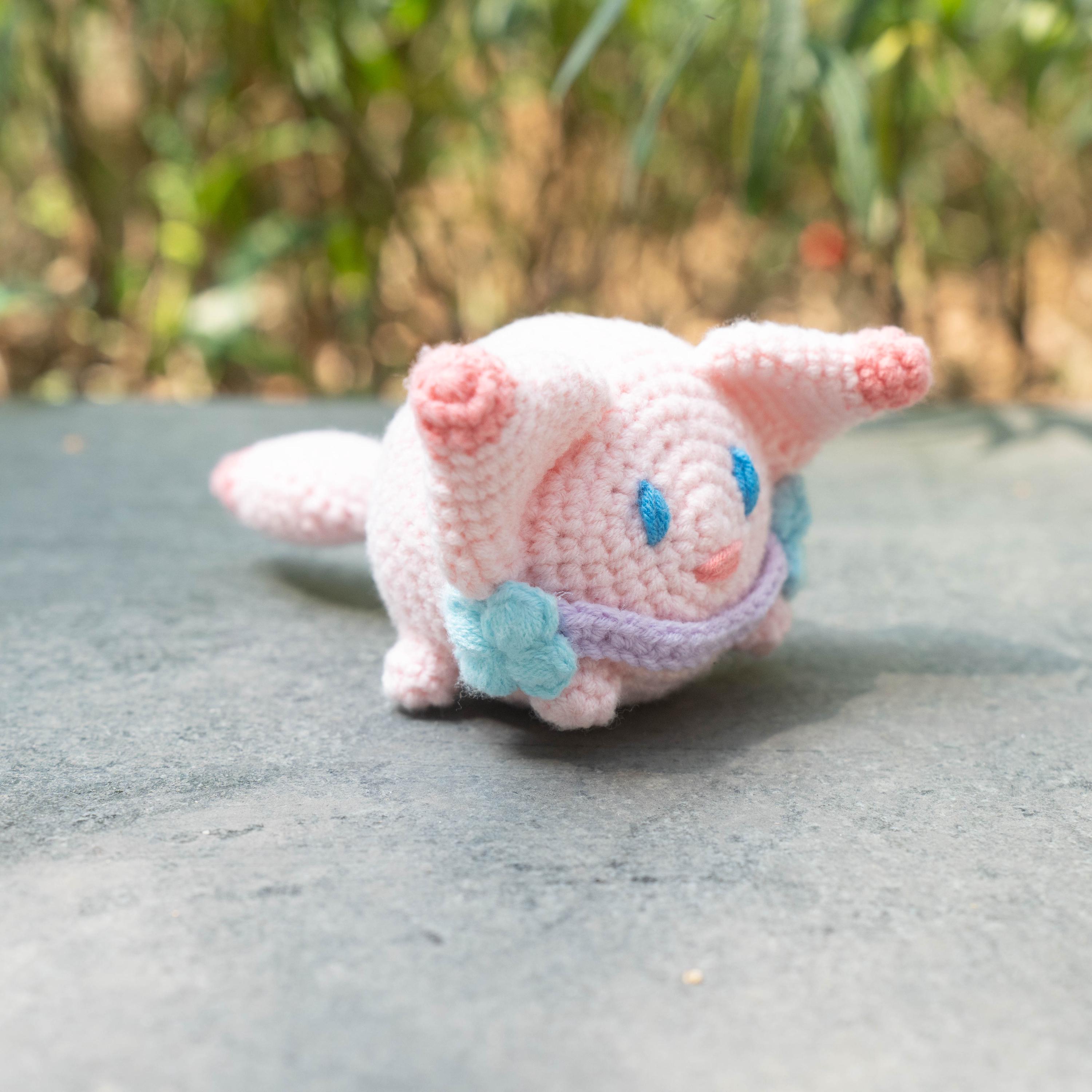 Crochet Pink Pipi Plushie With Purple Sea Monster Hat Amigurumi