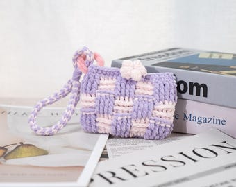 Purple Coin Purse Lavender Floral Mini Pouch with Pearl Closure Shell Stitch Trinket Bag Handmade Crochet Soft ewelry Case Unique Boho Gift