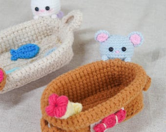 Nordic Nest Basket Set Duo Miniature Crochet Handwoven Coffee Brown & Ivory Cream Storage Bowls Rustic Home Decor Artisan Desk Catchall Gift