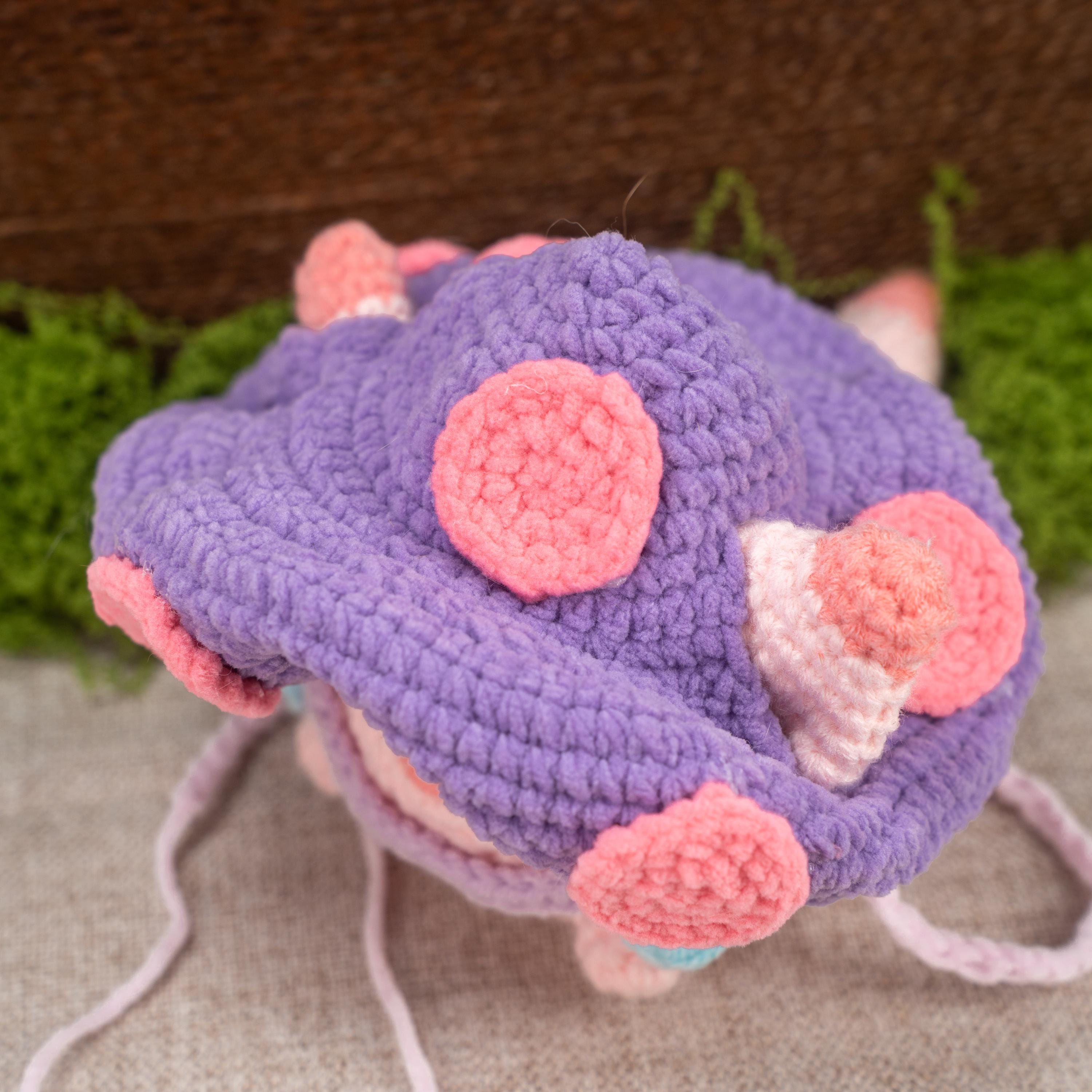 あみぐるみ pipi Crochet Pink Pipi Plushie With Purple Sea Monster Hat Amigurumi