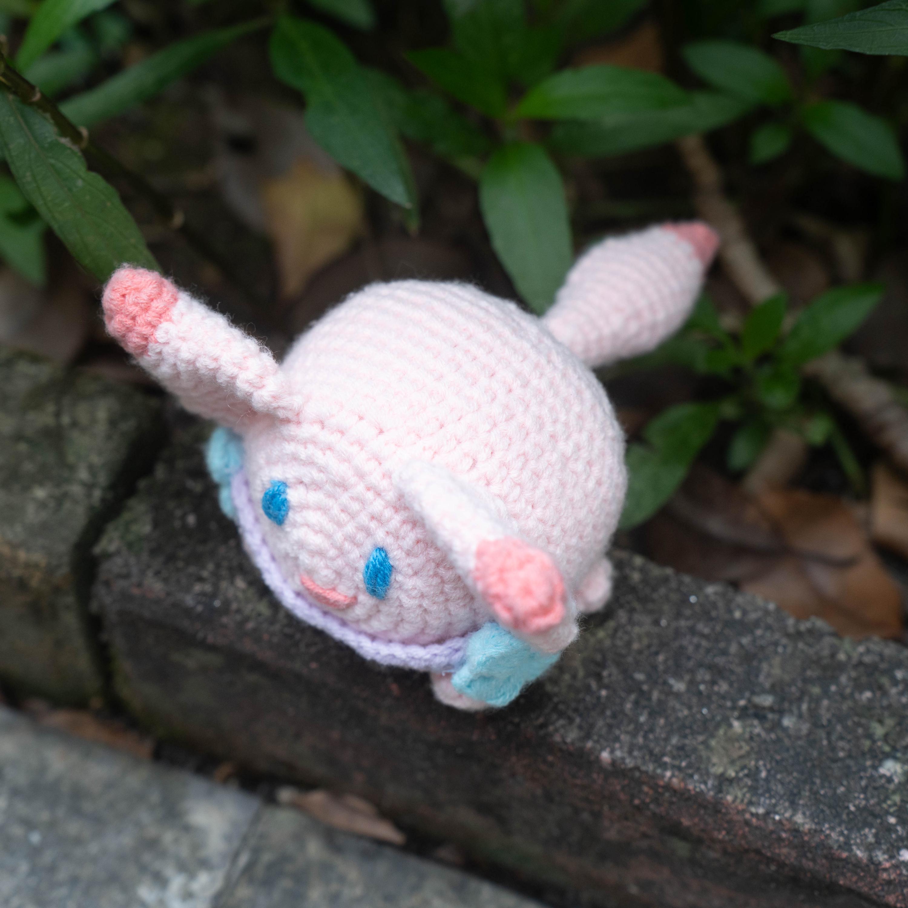 Crochet Pink Pipi Plushie With Purple Sea Monster Hat Amigurumi