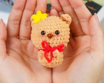 Cocoa Cub Miniature Artisan Hand-Crocheted Brown Bear Woodland Keepsake Earth-Toned Nursery Shelf Decor Pocket-Sized Forest Friend Totem