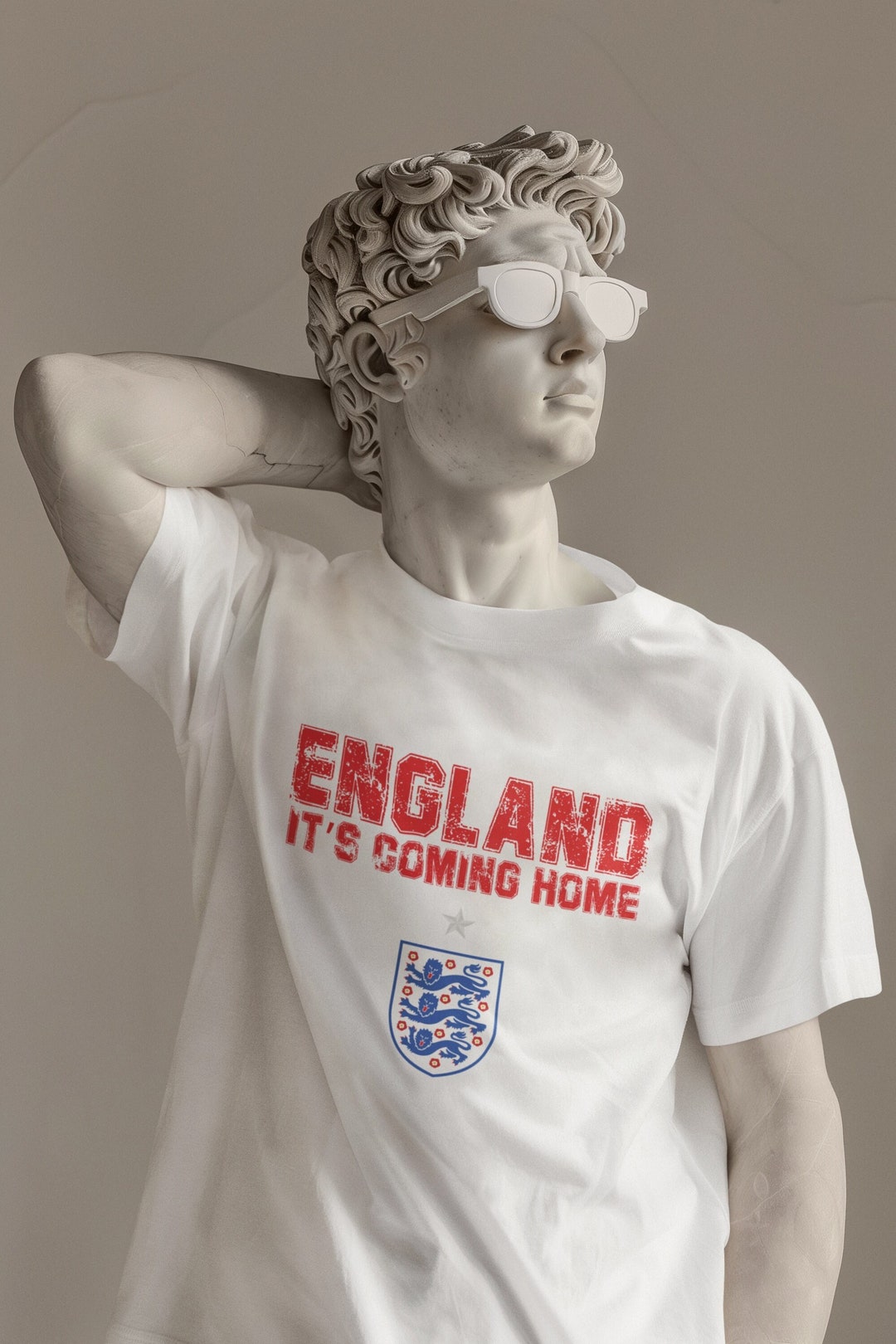 Maglietta Inghilterra George Cross Football 'It's Coming Home' – Bianca, 100% Cotone, Taglie Forti Fino A XXL