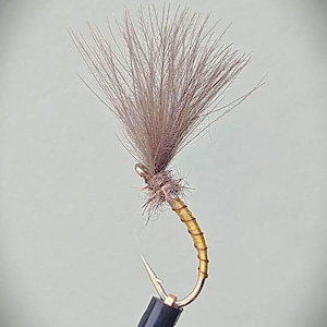 Emerger (Yellow Owl) CDC Trockenfliege für Forelle und Äsche. Schlüpfende Mücke. Großartiges Geschenk für Angler & Angel-Memorabilia-Sammler.
