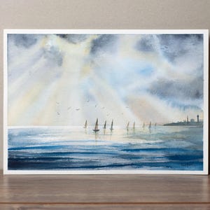 Regatta under the sun - Original Watercolor Painting, Handmade seascape A4 painting